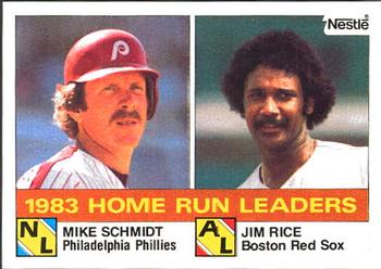 1984 Topps Nestle #132 1983 Home Run Leaders (Mike Schmidt / Jim Rice) Front