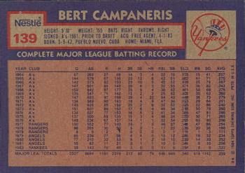 1984 Topps Nestle #139 Bert Campaneris Back