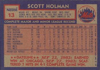 1984 Topps Nestle #13 Scott Holman Back