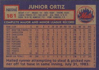 1984 Topps Nestle #161 Junior Ortiz Back