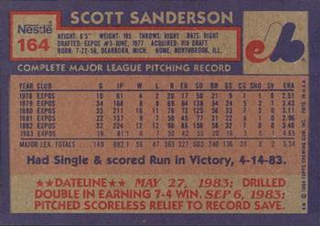 1984 Topps Nestle #164 Scott Sanderson Back