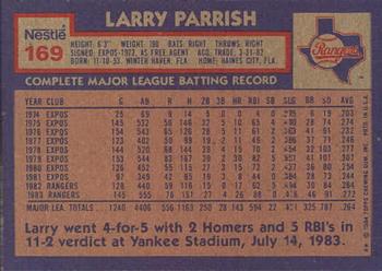 1984 Topps Nestle #169 Larry Parrish Back