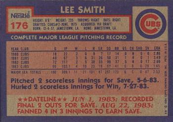 1984 Topps Nestle #176 Lee Smith Back