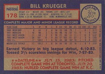 1984 Topps Nestle #178 Bill Krueger Back