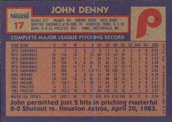 1984 Topps Nestle #17 John Denny Back
