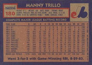 1984 Topps Nestle #180 Manny Trillo Back