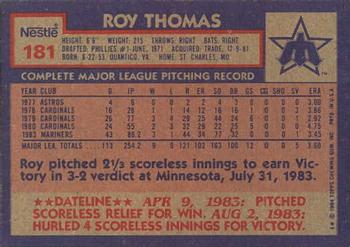 1984 Topps Nestle #181 Roy Thomas Back