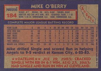 1984 Topps Nestle #184 Mike O'Berry Back