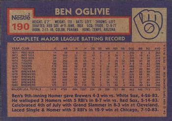 1984 Topps Nestle #190 Ben Oglivie Back