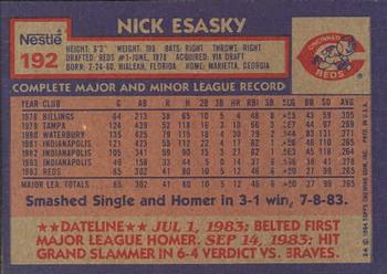 1984 Topps Nestle #192 Nick Esasky Back