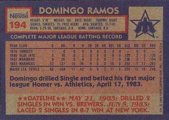 1984 Topps Nestle #194 Domingo Ramos Back