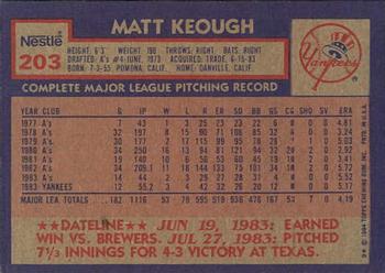 1984 Topps Nestle #203 Matt Keough Back