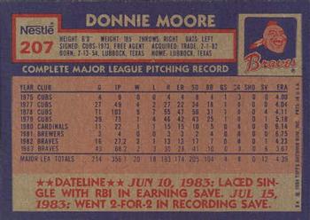 1984 Topps Nestle #207 Donnie Moore Back