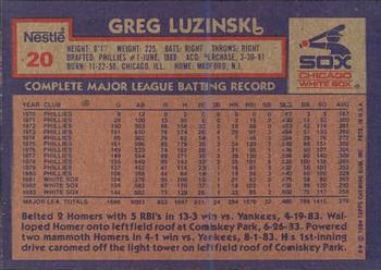 1984 Topps Nestle #20 Greg Luzinski Back