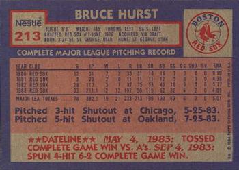 1984 Topps Nestle #213 Bruce Hurst Back