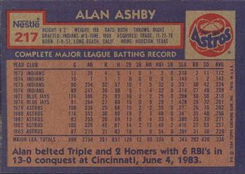 1984 Topps Nestle #217 Alan Ashby Back
