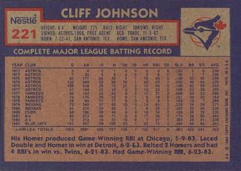 1984 Topps Nestle #221 Cliff Johnson Back