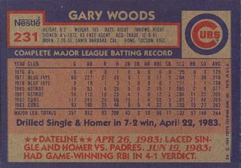 1984 Topps Nestle #231 Gary Woods Back