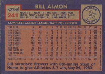 1984 Topps Nestle #241 Bill Almon Back