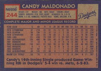 1984 Topps Nestle #244 Candy Maldonado Back
