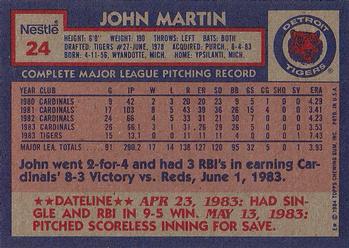 1984 Topps Nestle #24 John Martin Back
