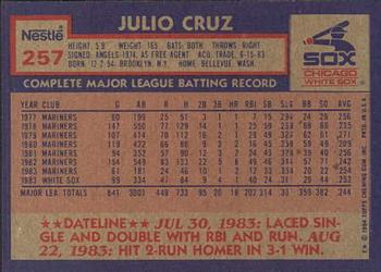 1984 Topps Nestle #257 Julio Cruz Back
