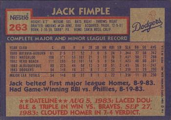 1984 Topps Nestle #263 Jack Fimple Back