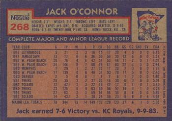 1984 Topps Nestle #268 Jack O'Connor Back