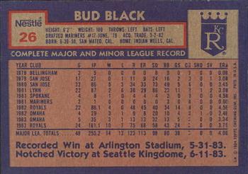 1984 Topps Nestle #26 Bud Black Back