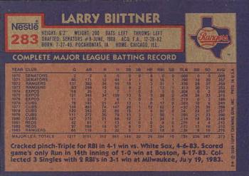 1984 Topps Nestle #283 Larry Biittner Back