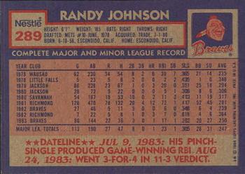 1984 Topps Nestle #289 Randy Johnson Back