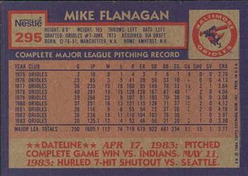 1984 Topps Nestle #295 Mike Flanagan Back