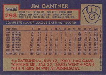 1984 Topps Nestle #298 Jim Gantner Back