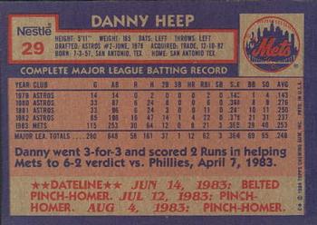 1984 Topps Nestle #29 Danny Heep Back