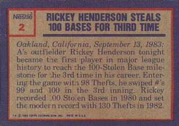 1984 Topps Nestle #2 Rickey Henderson Back