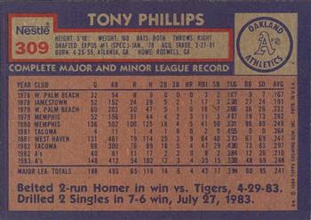1984 Topps Nestle #309 Tony Phillips Back