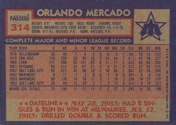 1984 Topps Nestle #314 Orlando Mercado Back