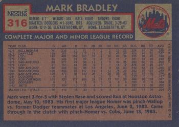 1984 Topps Nestle #316 Mark Bradley Back