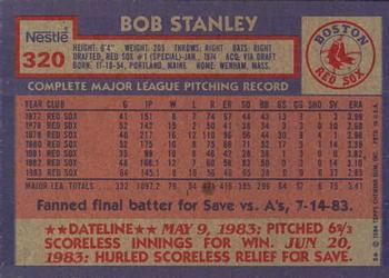 1984 Topps Nestle #320 Bob Stanley Back