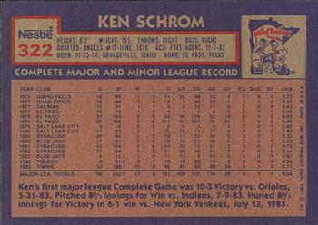 1984 Topps Nestle #322 Ken Schrom Back