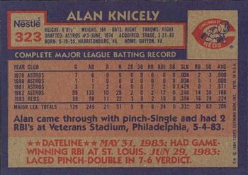 1984 Topps Nestle #323 Alan Knicely Back