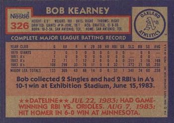 1984 Topps Nestle #326 Bob Kearney Back
