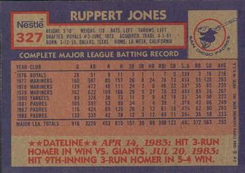1984 Topps Nestle #327 Ruppert Jones Back