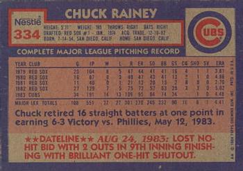 1984 Topps Nestle #334 Chuck Rainey Back