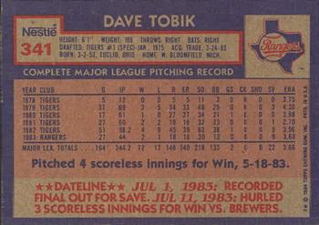 1984 Topps Nestle #341 Dave Tobik Back