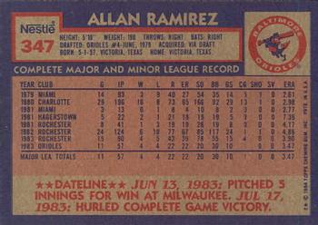 1984 Topps Nestle #347 Allan Ramirez Back