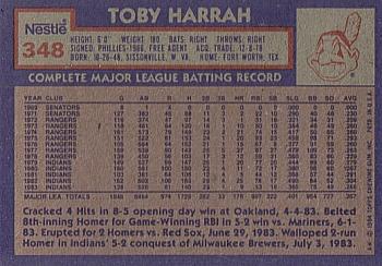 1984 Topps Nestle #348 Toby Harrah Back