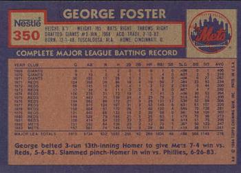 1984 Topps Nestle #350 George Foster Back
