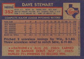 1984 Topps Nestle #352 Dave Stewart Back