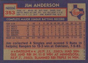 1984 Topps Nestle #353 Jim Anderson Back